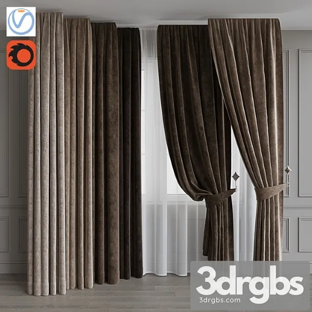 Set of curtains from velvet 37. beige gamut 3D Model Free