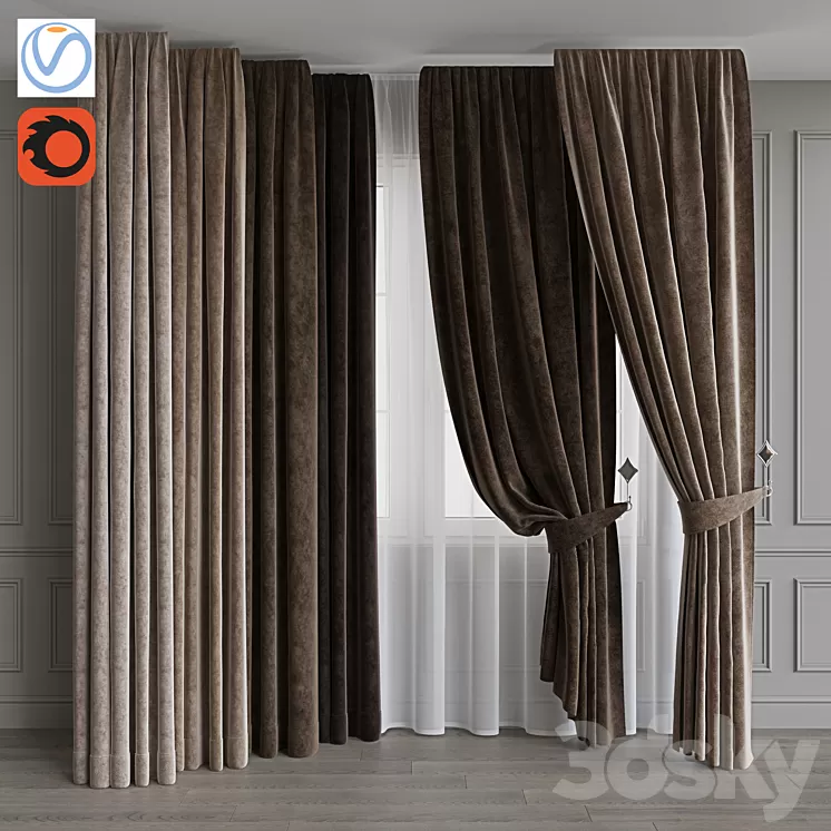 Set of curtains from velvet 37. Beige gamut 3D Model