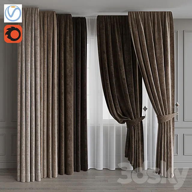 Set of curtains from velvet 37. Beige gamut 3DModel
