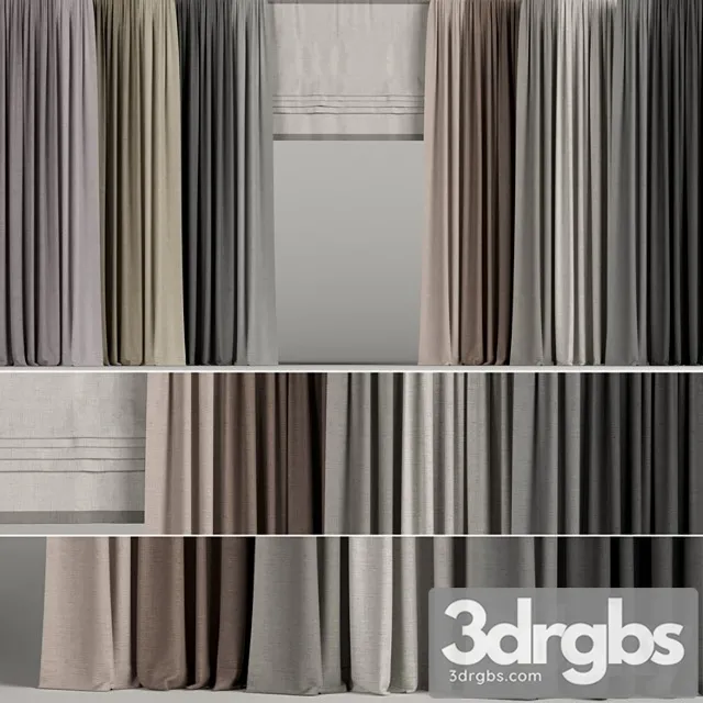 Set of Curtains in Different Colors With Roman Blinds 3D Model Free