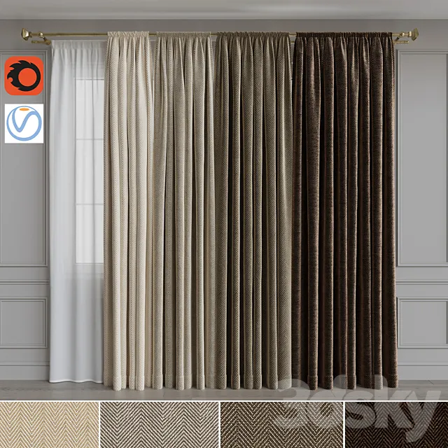 Set of curtains on the cornice 21. Beige gamut 3DModel