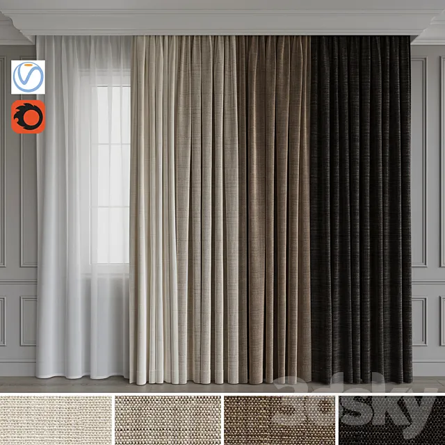 Set of curtains velvet 28 3DModel