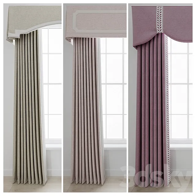 Set of curtains with a lambrequin 3D Model