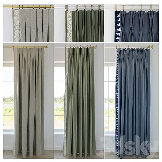 Set of curtains with decorative trim 3DModel