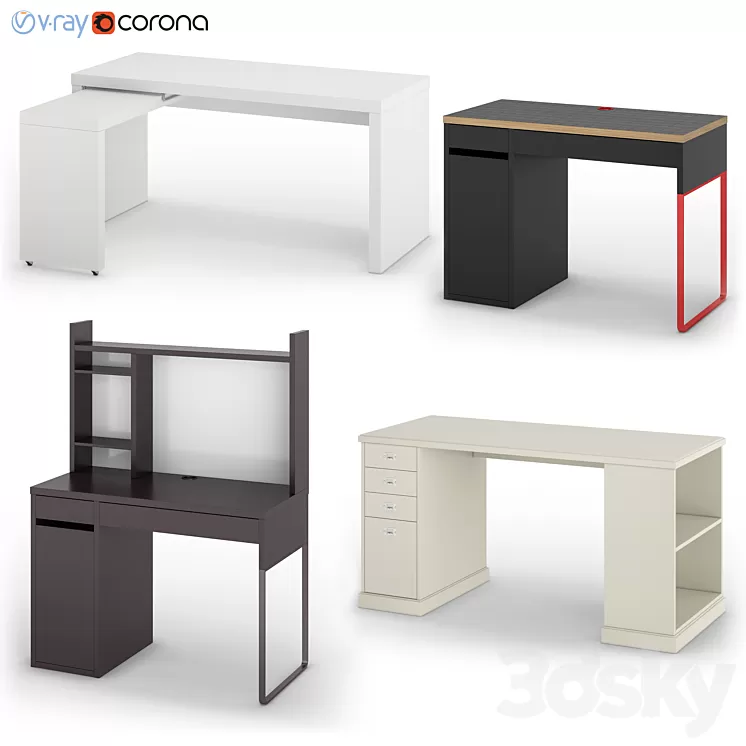 Set of desks IKEA set 2 3D Model