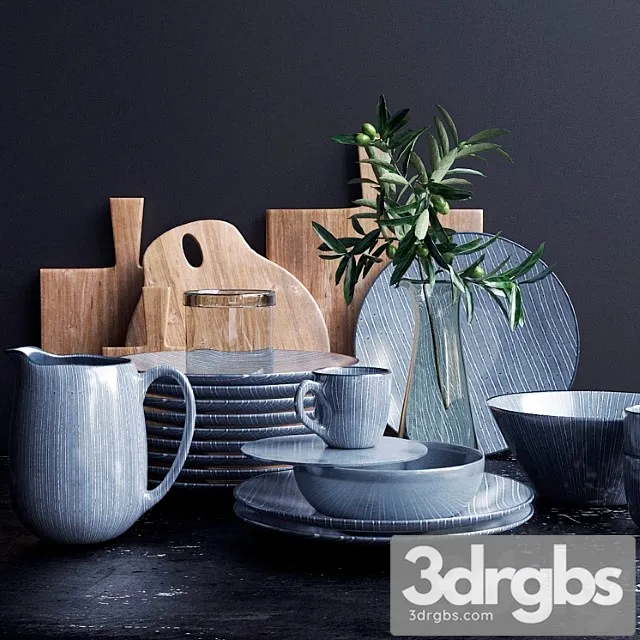 Set of dishes вroste copenhagen nordic sand 3D Model Free