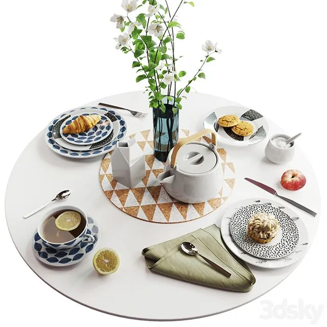 Set of dishes in Scandinavian style 3D Model