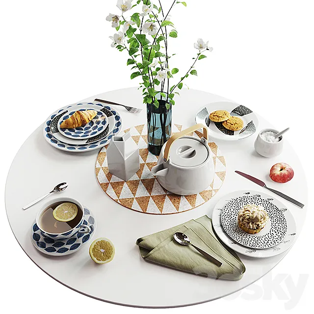 Set of dishes in Scandinavian style 3D Model