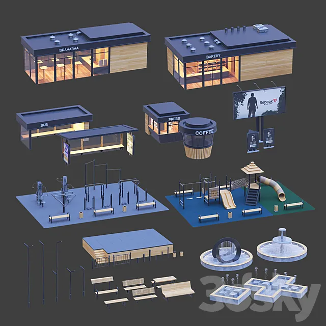 Set of elements of urban style 3DModel