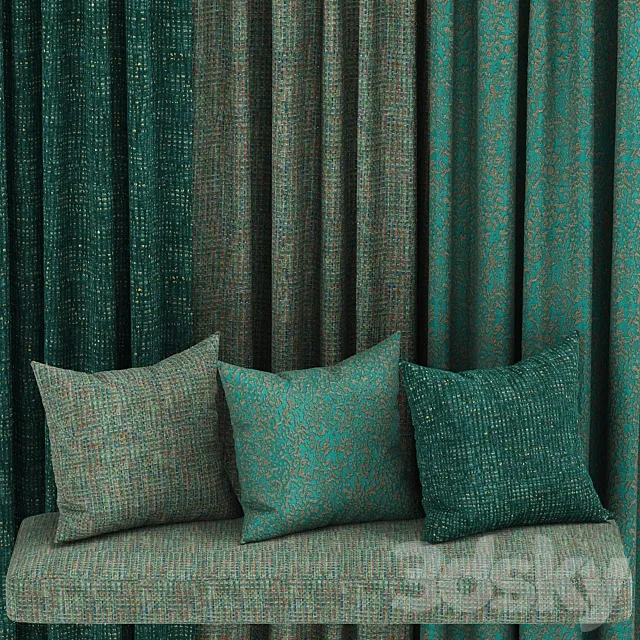set of fabric materials in green tones3 3D Model