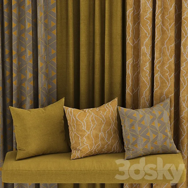 set of fabric materials in yellow tones 3D Model