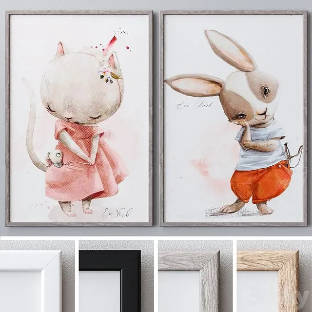 Set of framed paintings 1138 3D Model