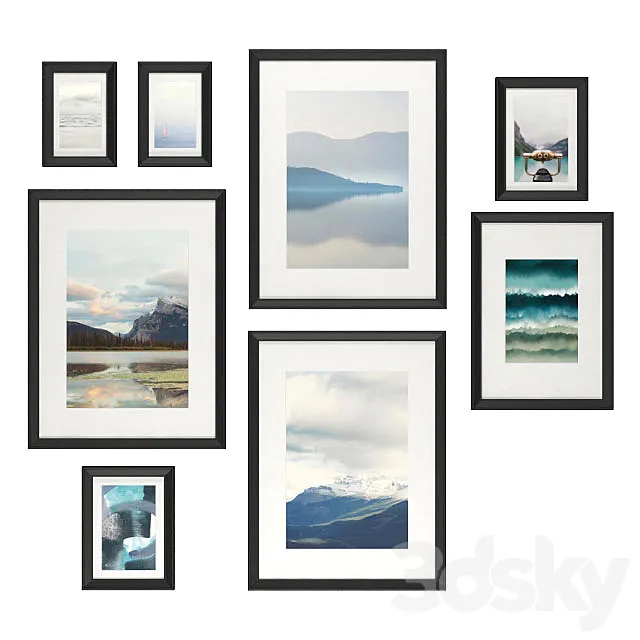 Set of frames IKEA KNOPPENG with posters 3D Model