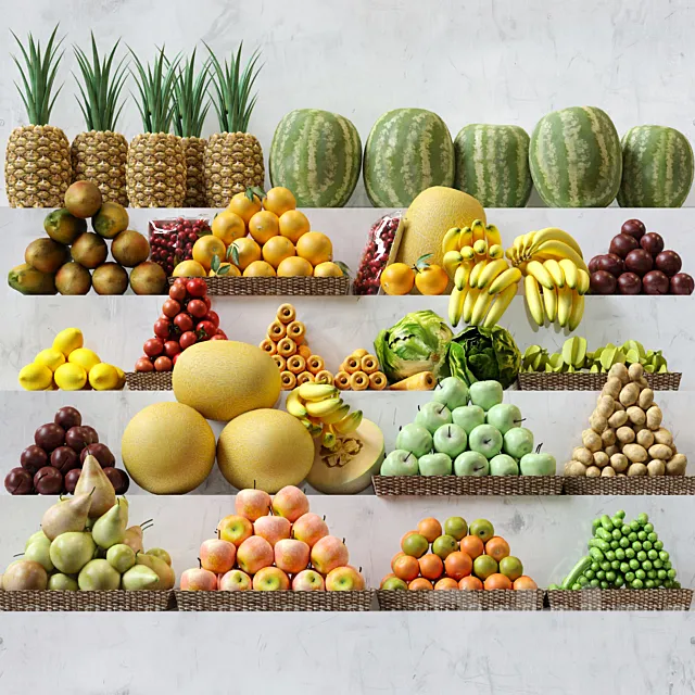Set of fruits vegetables in the market 3. Fruits vegetables 3D Model