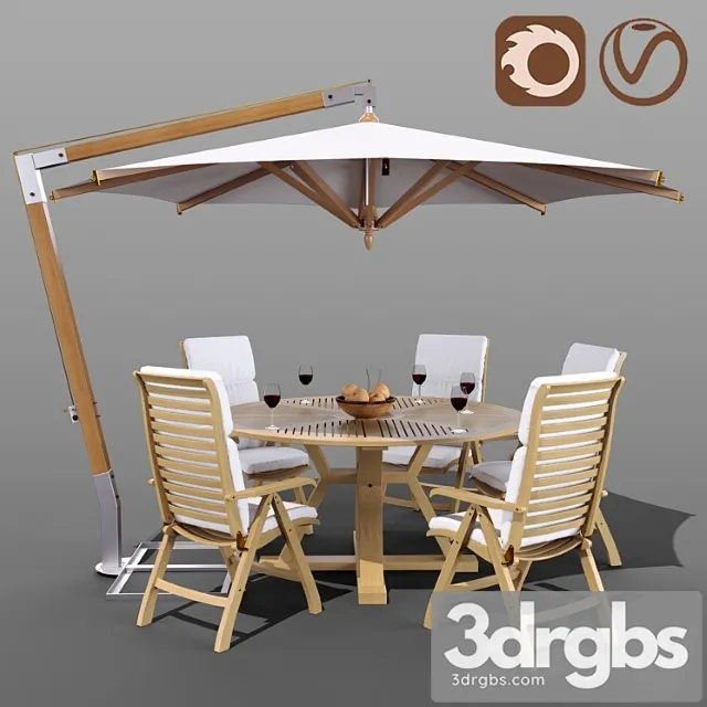 Set of garden furniture brafab with a garden way umbrella 2 3D Model Free