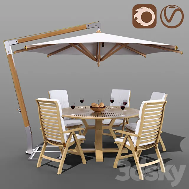 Set of garden furniture Brafab with a Garden Way umbrella 3DModel