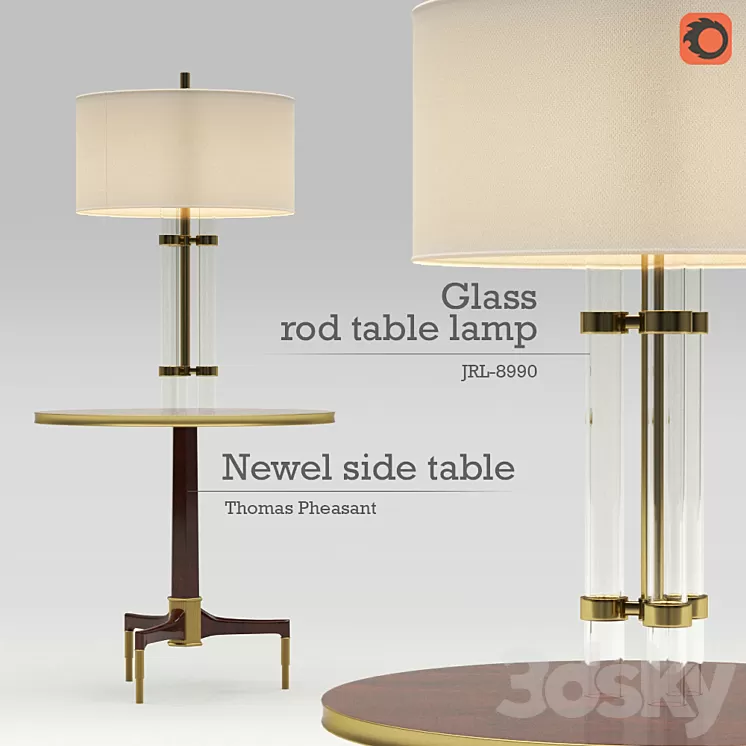 Set of Glass Rod Table Lamp (JRL-8990) & Newel Side Table by Thomas Pheasant (No. 8660) 3D Model
