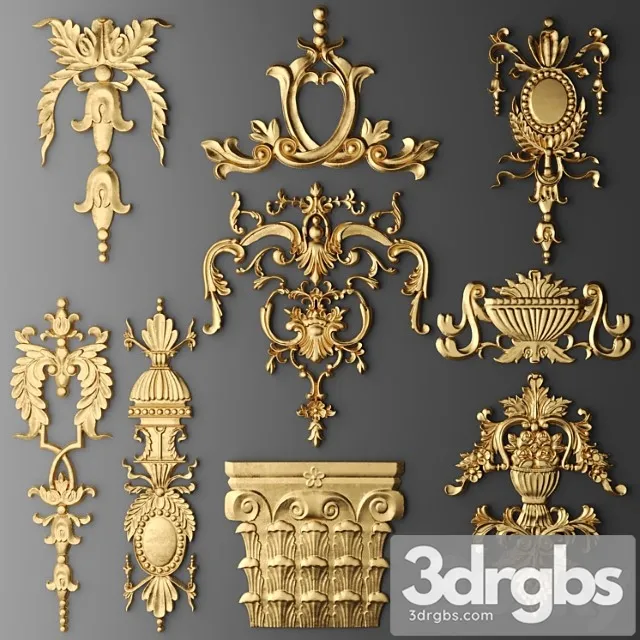 Set of Glued Decor Glued Rosette Lucky Golden Decor Carving Glue Glued Ceiling Classic 1 3D Model Free