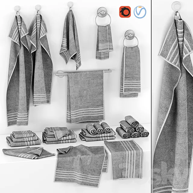 set of gray towels 3D Model
