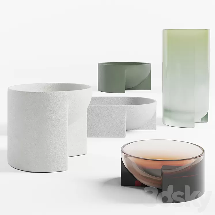 Set of handmade bowls 3D Model