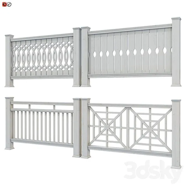 Set of Handrails and Terrace Railing 4 3D Model