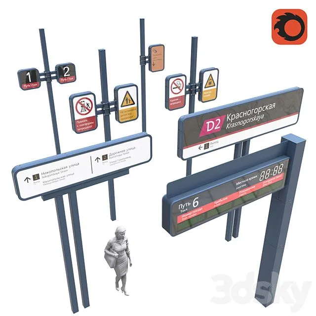 Set of Info Poles WDC 3D Model