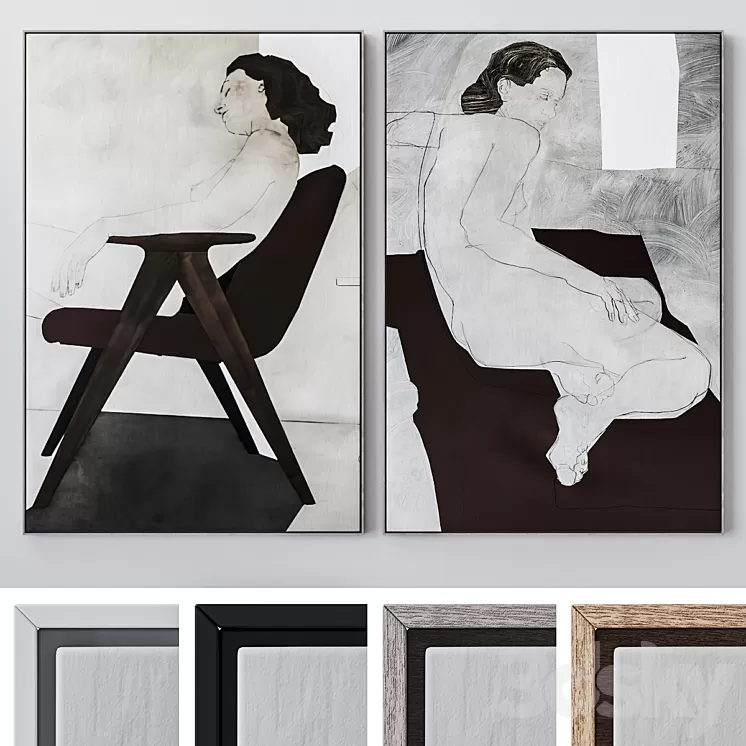 Set of large wall paintings 1842 3D Model Free