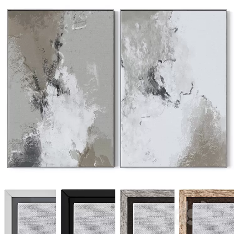 Set of large wall paintings 2392 3D Model Free