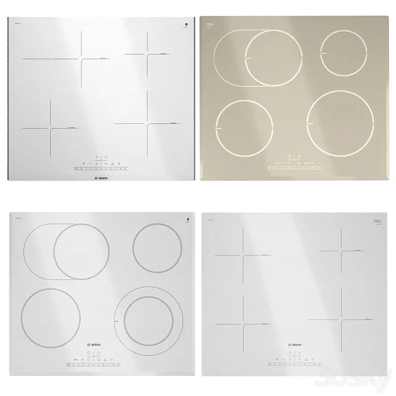 Set of light Bosch hobs 3D Model