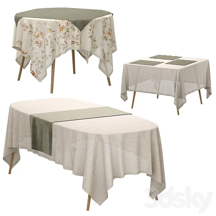 Set of linen tablecloths 3D Model Free
