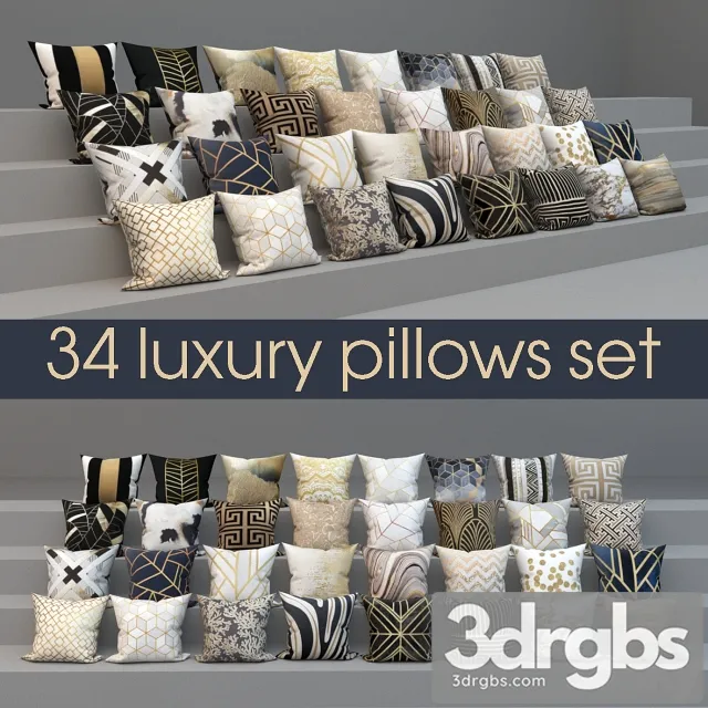 Set Of Luxury 34 Pillows 3D Model Free