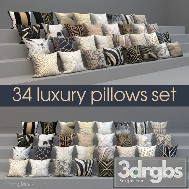 Set Of Luxury 34 Pillows Set Of 34 Pillows 3D Model Free
