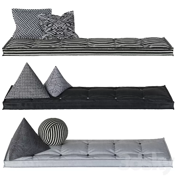 Set of matresses 2 Black and White 3D Model