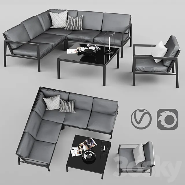 set of metal outdoor furniture Brafab Belforb 3D Model