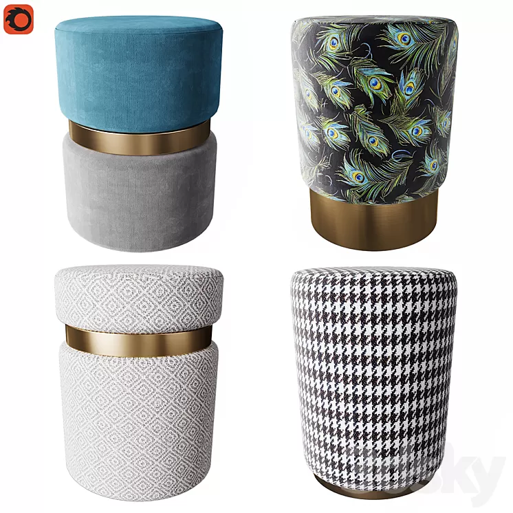 Set of modern ottomans 3D Model
