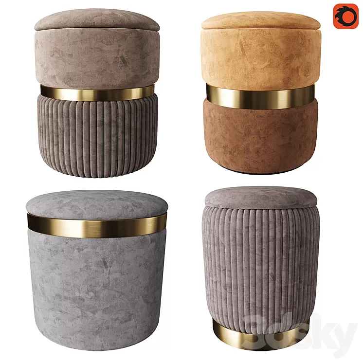 Set of modern ottomans_3 3D Model