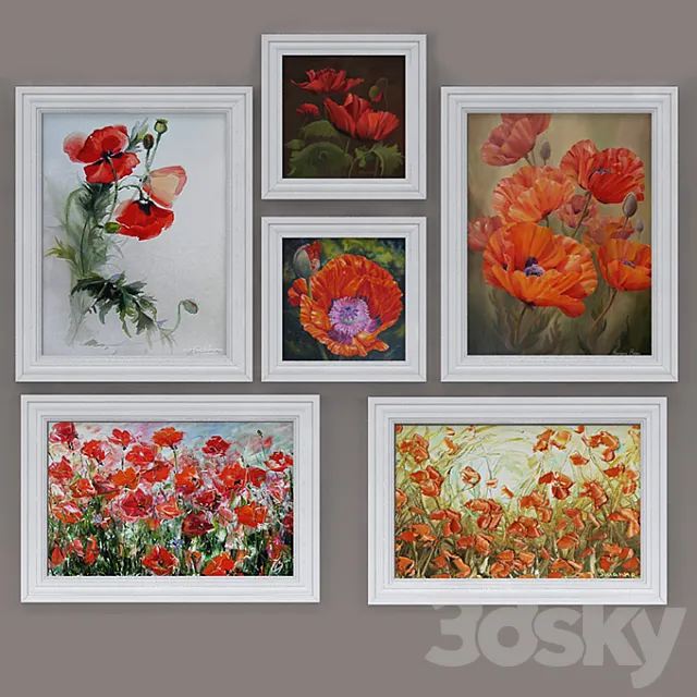 Set of modern paintings "Poppies" 3DModel
