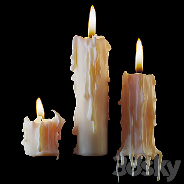 Set of molten candles 2 3D Model