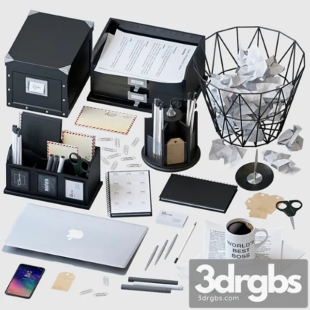 Set of Office Accessories 3D Model Free