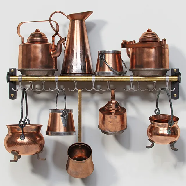 Set of old copper utensils 3DModel