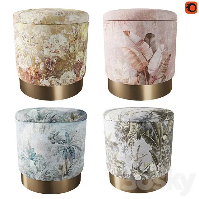 Set of ottomans_4 3DModel
