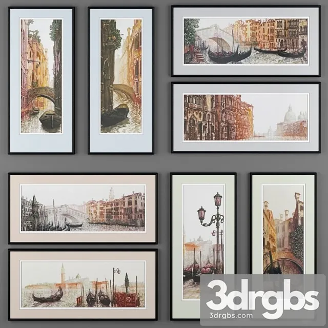 Set of Paintings Depicting Venice From Ugo Barazzo 3D Model Free