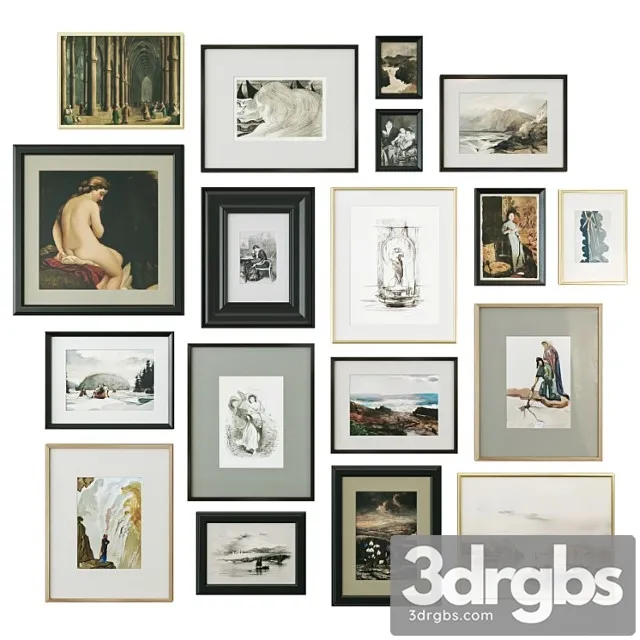 Set Of Paintings In Classic Frames 3D Model Free