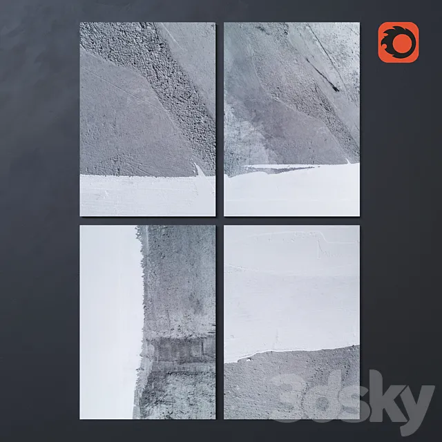 Set of paintings Moonlight winter 3DModel