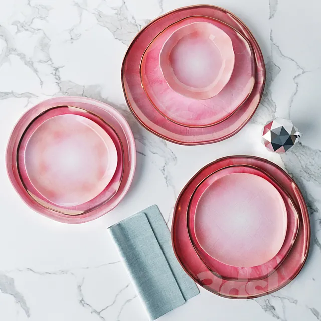 Set of plates in a pink glaze irregular shape Free Download