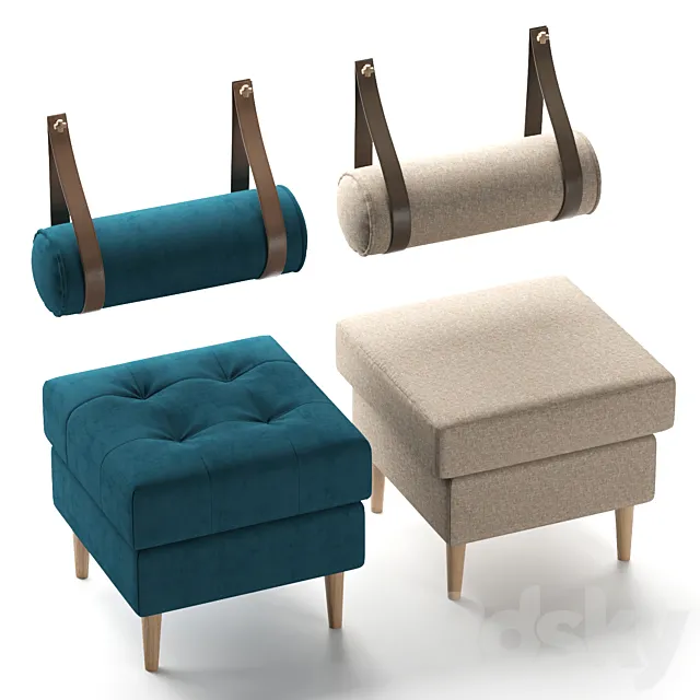 Set of poufs Siteno and Deans in 6 colors (Barhat Blue _ Ocean _ Gray; Textile Yellow _ Blue _ Light) from Divanru 3DModel