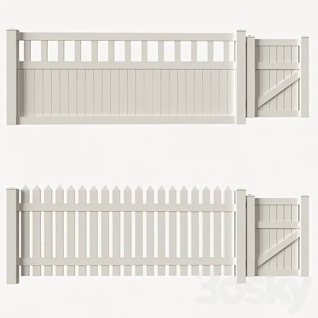 Set of PVC fences + wicket 3DModel