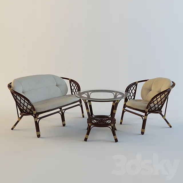 Set of rattan furniture 3D Model