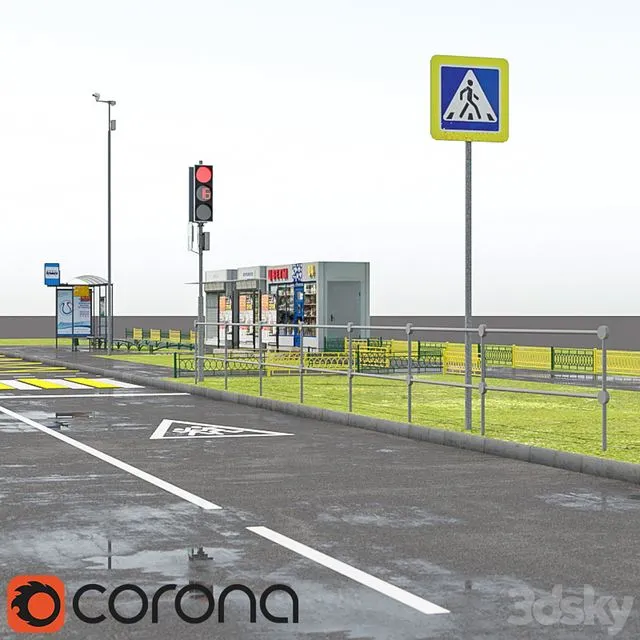 Set of road elements blagoustvoystva 3D Model