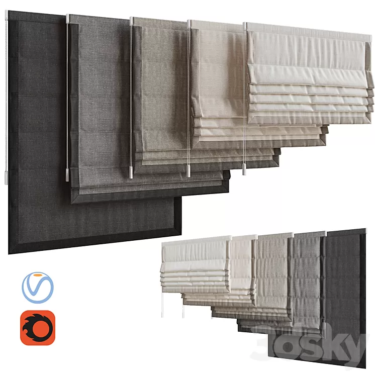 Set of Roman blinds 7 3D Model